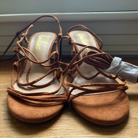 NWT Lulus Lilyann Chestnut Suede Lace-Up Wedge Sandals - Picture 2 of 5